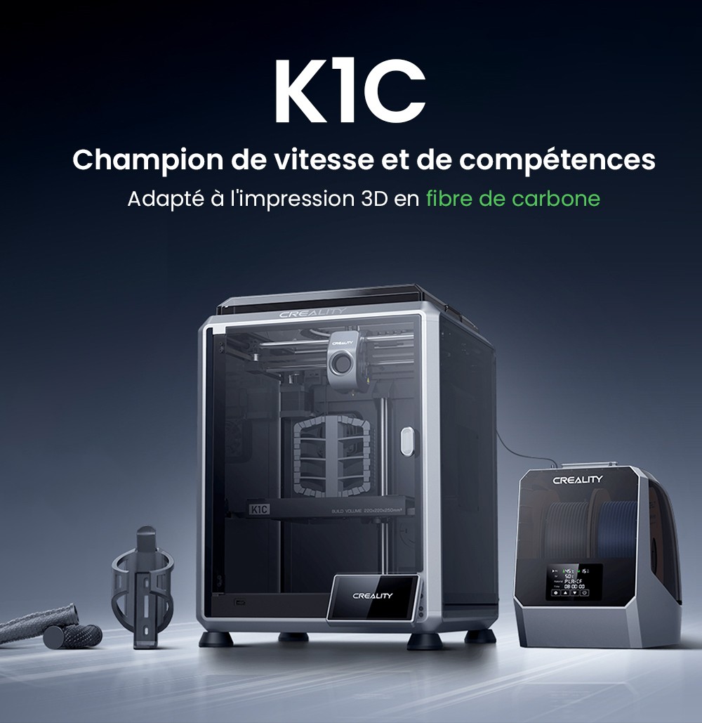 3D Creality K1C nyomtató, maximális sebesség 600 mm/s, AI kamera, gyors cserélési fúvóka, teljes egészében fémben, szénszálas nyomatok, légszűrő és csendes módban