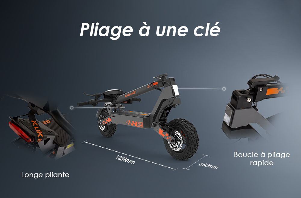 Kukirin G2 Ενημερωμένο 2025 Πτυσσόμενο ηλεκτρικό σκούτερ, κινητήρας 800 W, μπαταρία 48 V 15 Ah, ελαστικό 10 ιντσών, μέγιστη ταχύτητα 45 km/h, αυτονομία 55 km, οθόνη αφής, δισκόφρενο, σύστημα 7 φώτων - Μαύρο