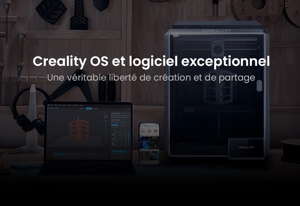 3D Creality K1C nyomtató, maximális sebesség 600 mm/s, AI kamera, gyors cserélési fúvóka, teljes egészében fémben, szénszálas nyomatok, légszűrő és csendes módban