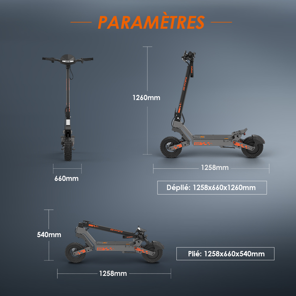 Kukirin G2 Ενημερωμένο 2025 Πτυσσόμενο ηλεκτρικό σκούτερ, κινητήρας 800 W, μπαταρία 48 V 15 Ah, ελαστικό 10 ιντσών, μέγιστη ταχύτητα 45 km/h, αυτονομία 55 km, οθόνη αφής, δισκόφρενο, σύστημα 7 φώτων - Μαύρο