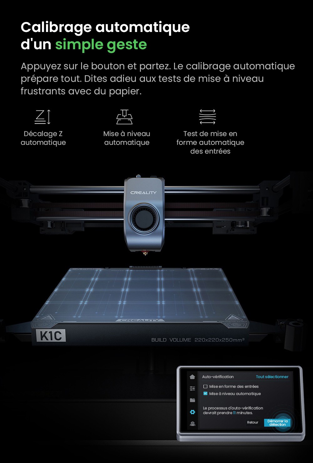 3D Creality K1C nyomtató, maximális sebesség 600 mm/s, AI kamera, gyors cserélési fúvóka, teljes egészében fémben, szénszálas nyomatok, légszűrő és csendes módban