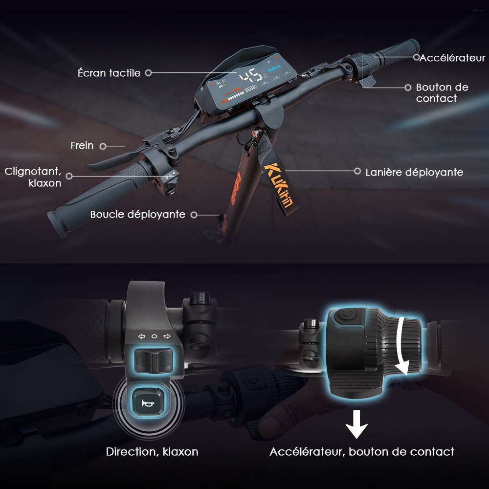 Kukirin G2 Ενημερωμένο 2025 Πτυσσόμενο ηλεκτρικό σκούτερ, κινητήρας 800 W, μπαταρία 48 V 15 Ah, ελαστικό 10 ιντσών, μέγιστη ταχύτητα 45 km/h, αυτονομία 55 km, οθόνη αφής, δισκόφρενο, σύστημα 7 φώτων - Μαύρο