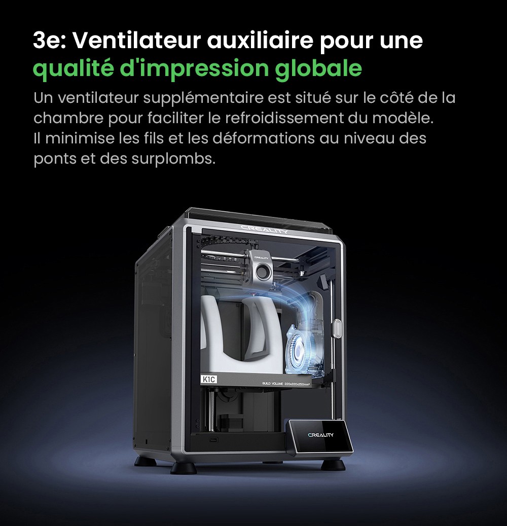 3D Creality K1C nyomtató, maximális sebesség 600 mm/s, AI kamera, gyors cserélési fúvóka, teljes egészében fémben, szénszálas nyomatok, légszűrő és csendes módban