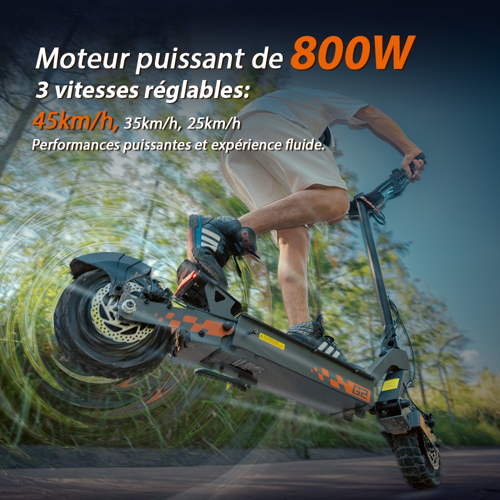 Kukirin G2 Ενημερωμένο 2025 Πτυσσόμενο ηλεκτρικό σκούτερ, κινητήρας 800 W, μπαταρία 48 V 15 Ah, ελαστικό 10 ιντσών, μέγιστη ταχύτητα 45 km/h, αυτονομία 55 km, οθόνη αφής, δισκόφρενο, σύστημα 7 φώτων - Μαύρο