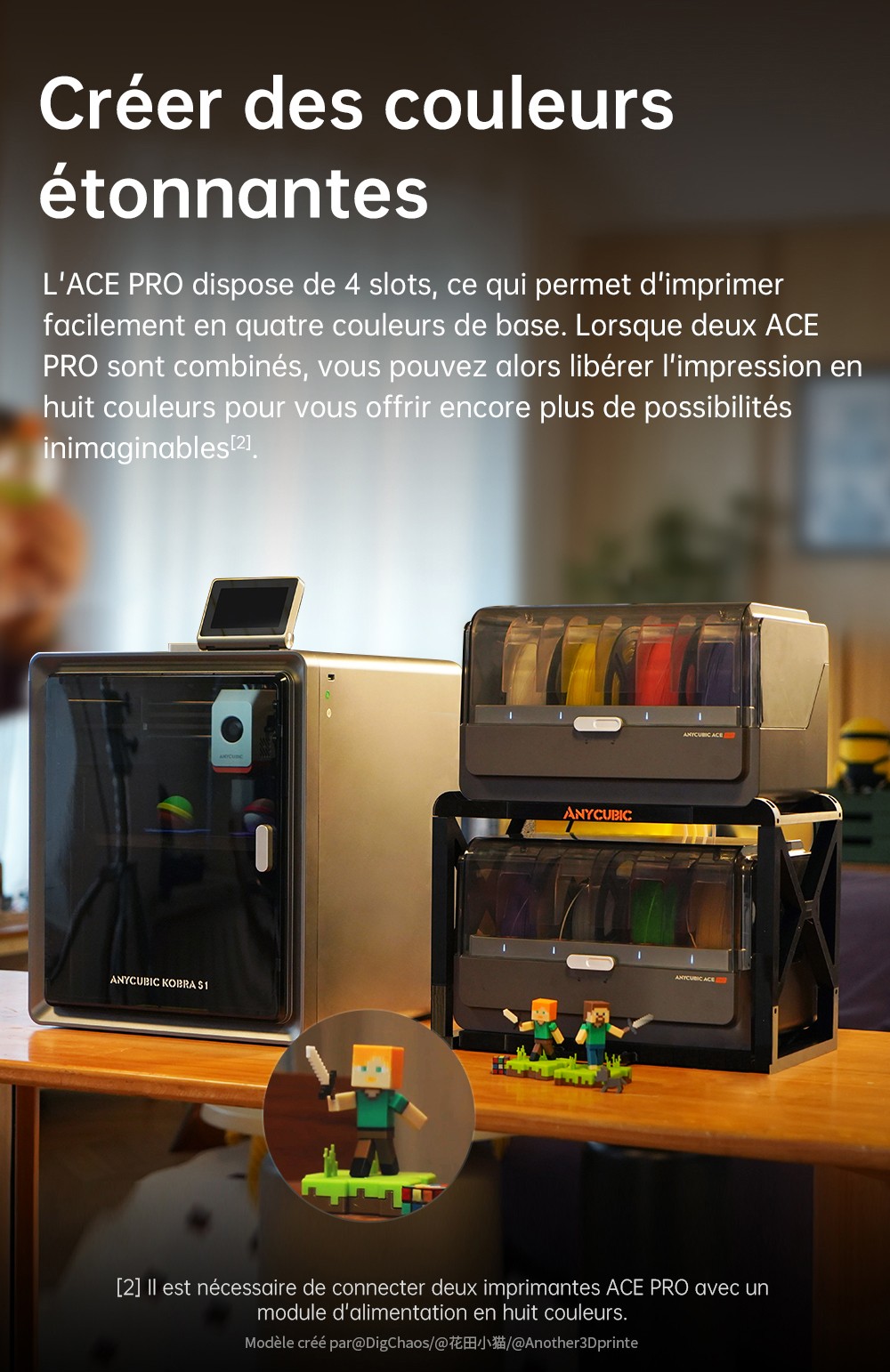 Stampante 3D ANYCUBIC KOBRA S1 COMBO, stampa a 8 colori vivaci, velocità super veloce 600 mm/s, livellamento automatico, testina di stampa 320°C, ultra silenziosa 44 dB, struttura CoreXY, 250 x 250 x 250 mm