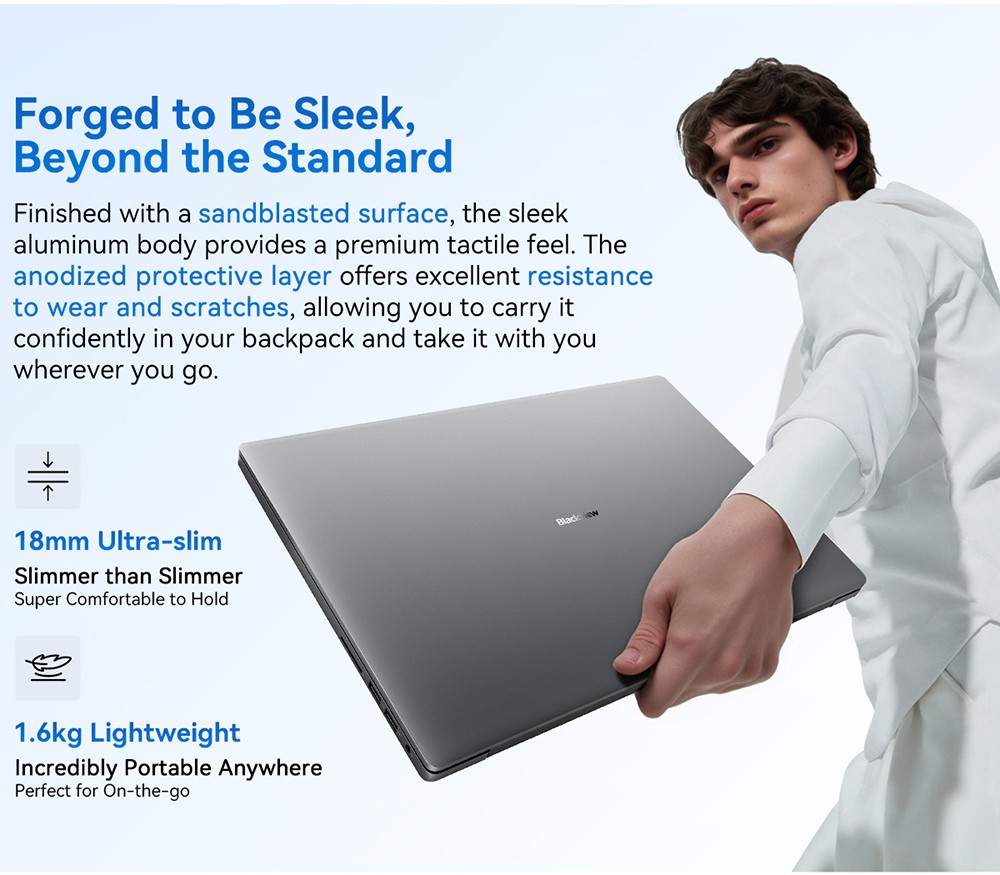 Blackview Acebook 12 Bärbar dator, 16 tum 1920*1200 IPS-skärm, Intel Core i5-1030NG7 4-Core Max 3,5GHz, 16GB RAM 512GB SSD, WiFi 5 Bluetooth 4.2, 1*Full Type-C, 2*USB 3.2,*MI. Kort, 1*Ljuduttag, 57 Wh batteri