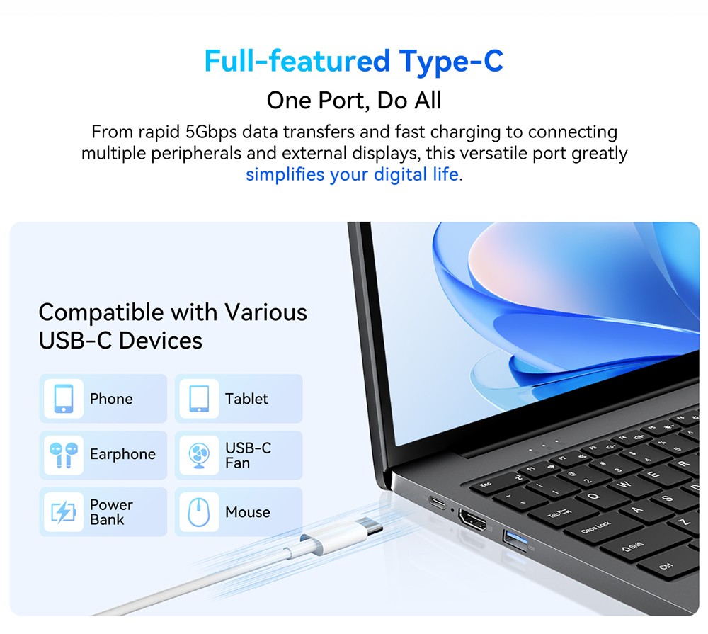 Blackview Acebook 12 Bärbar dator, 16 tum 1920*1200 IPS-skärm, Intel Core i5-1030NG7 4-Core Max 3,5GHz, 16GB RAM 512GB SSD, WiFi 5 Bluetooth 4.2, 1*Full Type-C, 2*USB 3.2,*MI. Kort, 1*Ljuduttag, 57 Wh batteri