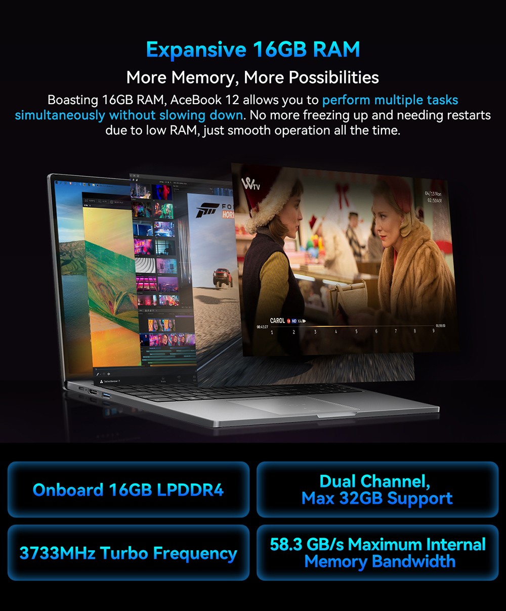 Blackview Acebook 12 Bärbar dator, 16 tum 1920*1200 IPS-skärm, Intel Core i5-1030NG7 4-Core Max 3,5GHz, 16GB RAM 512GB SSD, WiFi 5 Bluetooth 4.2, 1*Full Type-C, 2*USB 3.2,*MI. Kort, 1*Ljuduttag, 57 Wh batteri