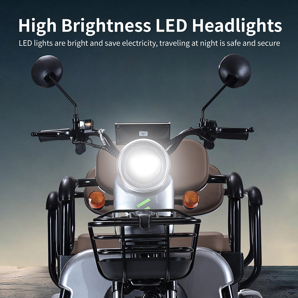 Triciclo eléctrico Freejoyer FV6 Max, motor de 1800 W, batería de 72 V 20 Ah, neumáticos de 10 x 3 pulgadas, velocidad máxima 25 km/h, autonomía 60 km, freno de disco delantero y freno de tambor trasero, horquilla delantera hidráulica - Gris