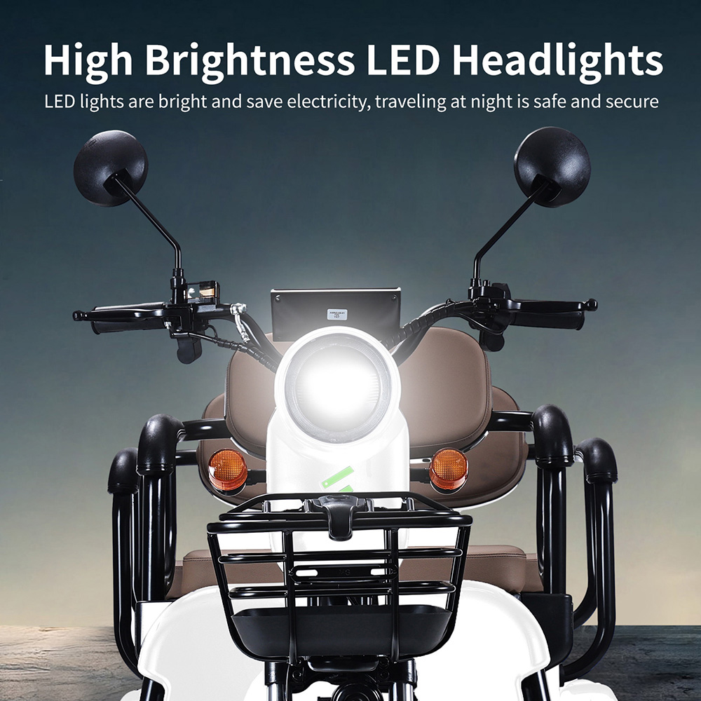 Rower trójkołowy elektryczny Freejoyer FV6 Max, silnik 1800 W, akumulator 72 V 20 Ah, opona 10 x 3 cale, prędkość maksymalna 25 km/h, zasięg 60 km, przedni hamulec tarczowy i tylny hamulec bębnowy, przedni widelec hydrauliczny - biały