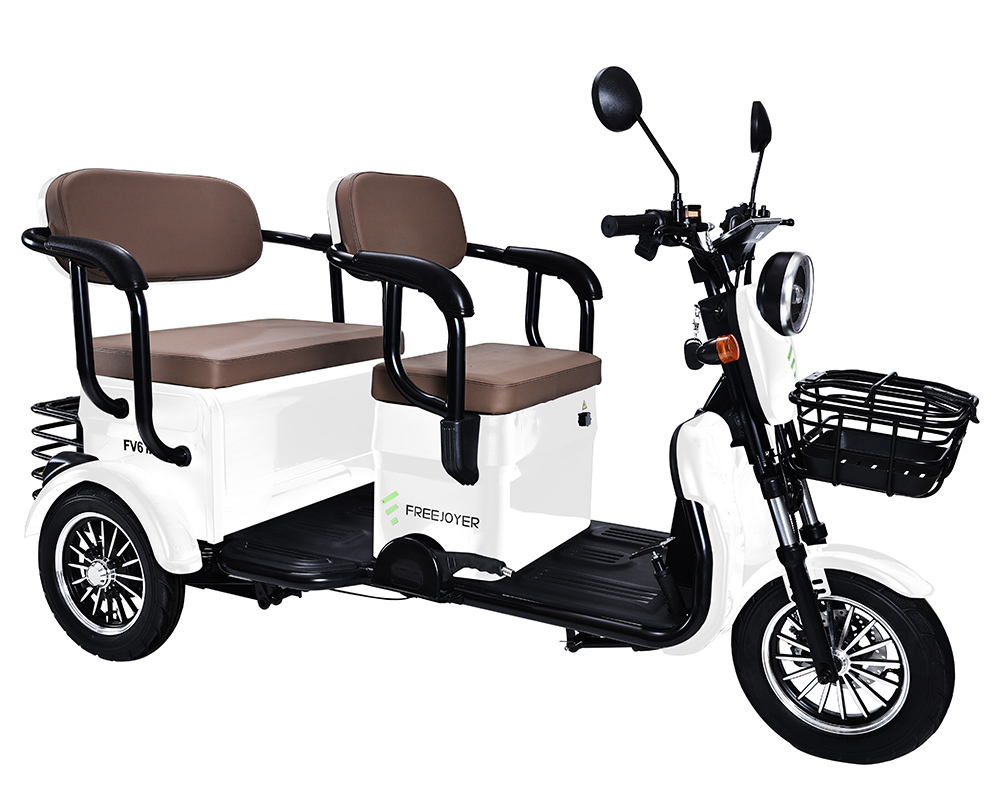Rower trójkołowy elektryczny Freejoyer FV6 Max, silnik 1800 W, akumulator 72 V 20 Ah, opona 10 x 3 cale, prędkość maksymalna 25 km/h, zasięg 60 km, przedni hamulec tarczowy i tylny hamulec bębnowy, przedni widelec hydrauliczny - biały