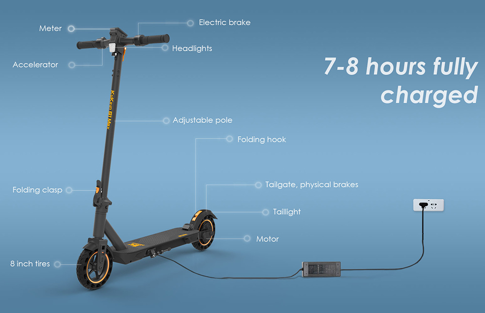 Scooter elettrico pieghevole KuKirin S1 Max, motore da 350 W, batteria da 36 V 10,4 Ah, pneumatici da 8 pollici, velocità massima 30 km/h, autonomia 39 km, freno elettronico anteriore, assorbimento degli urti a molla posteriore, display intelligente