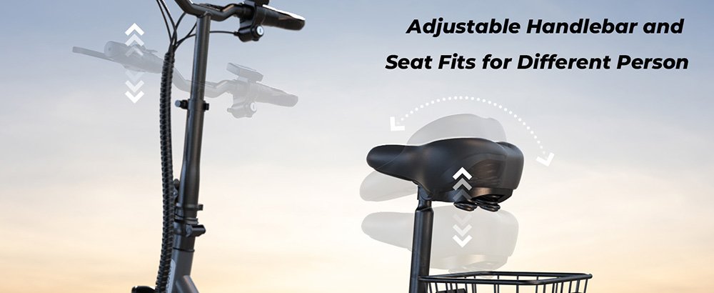 iScooter F3 elskoter med säte och bakkorg, 1000 W motor, 48 V 13 Ah batteri, 10 tum pneumatiskt däck, maxhastighet 45 km/h, räckvidd 60 km, trumbroms fram och bak, maxlast 120 kg