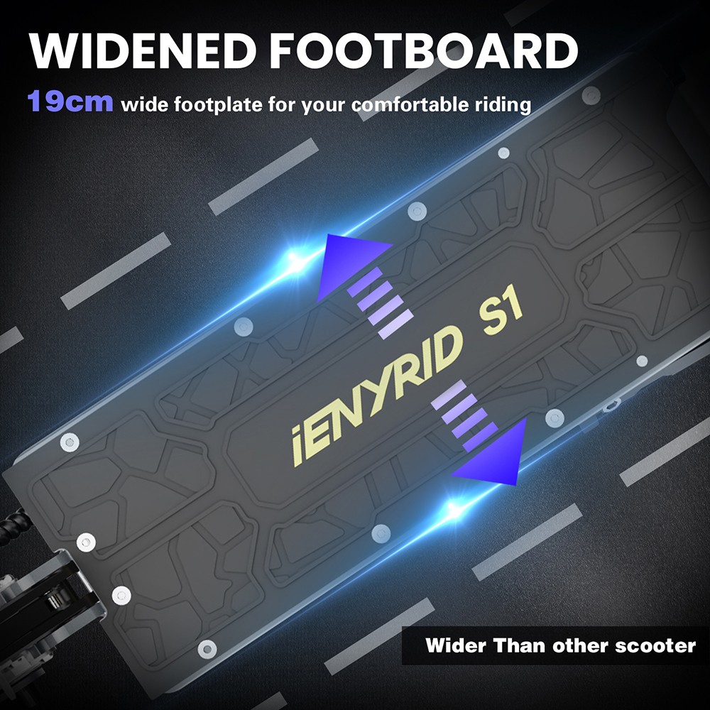 Skuter elektryczny iENYRID S1, silnik 250 W, akumulator 48 V 15 Ah, 10-calowe opony terenowe, prędkość maksymalna 25 km/h, zasięg 40 km, podwójne hamulce tarczowe, przednie i tylne hydrauliczne zawieszenie sprężynowe, wyświetlacz LCD