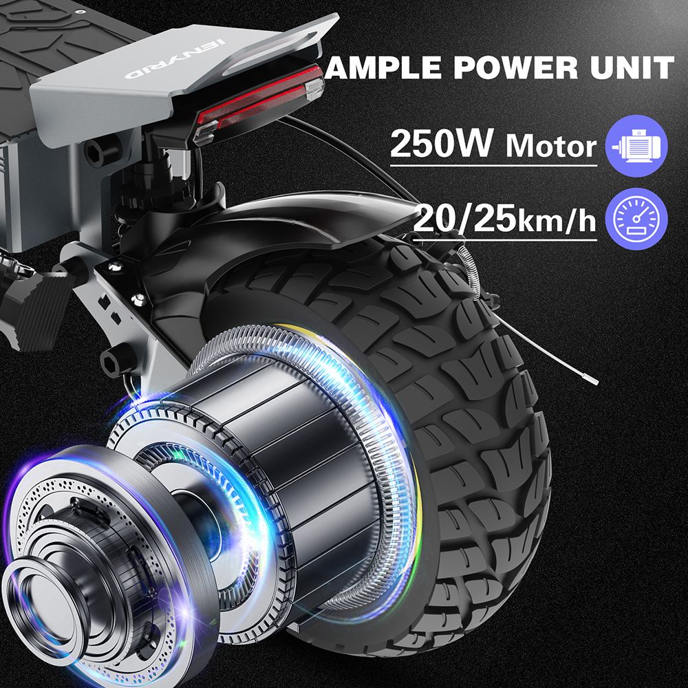 Skuter elektryczny iENYRID S1, silnik 250 W, akumulator 48 V 15 Ah, 10-calowe opony terenowe, prędkość maksymalna 25 km/h, zasięg 40 km, podwójne hamulce tarczowe, przednie i tylne hydrauliczne zawieszenie sprężynowe, wyświetlacz LCD