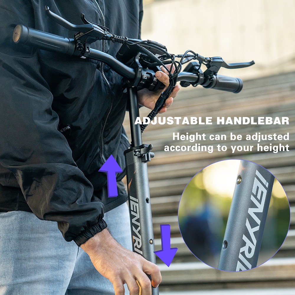 Skuter elektryczny iENYRID S1, silnik 250 W, akumulator 48 V 15 Ah, 10-calowe opony terenowe, prędkość maksymalna 25 km/h, zasięg 40 km, podwójne hamulce tarczowe, przednie i tylne hydrauliczne zawieszenie sprężynowe, wyświetlacz LCD