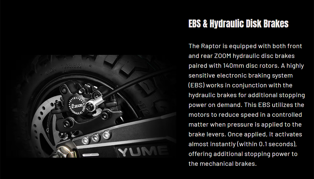 Hulajnoga elektryczna YUME Raptor, silnik 3000 W x 2, akumulator 60 V 27 Ah, opony terenowe 11 cali, prędkość maksymalna 80 km/h, zasięg 90 km, hamulce hydrauliczne + hamulce elektryczne, amortyzatory hydrauliczne przednie i tylne, ekran LCD