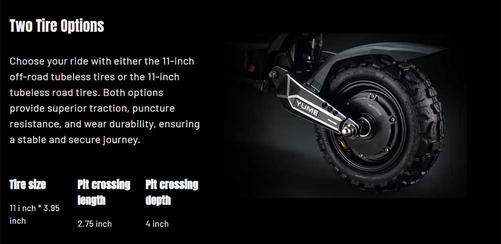 Trottinette électrique YUME Raptor, moteur 3000 W x 2, batterie 60 V 27 Ah, pneus de route 11 pouces, vitesse maximale 80 km/h, autonomie 90 km, freins hydrauliques + freins électriques, amortisseurs hydrauliques avant et arrière, écran LCD