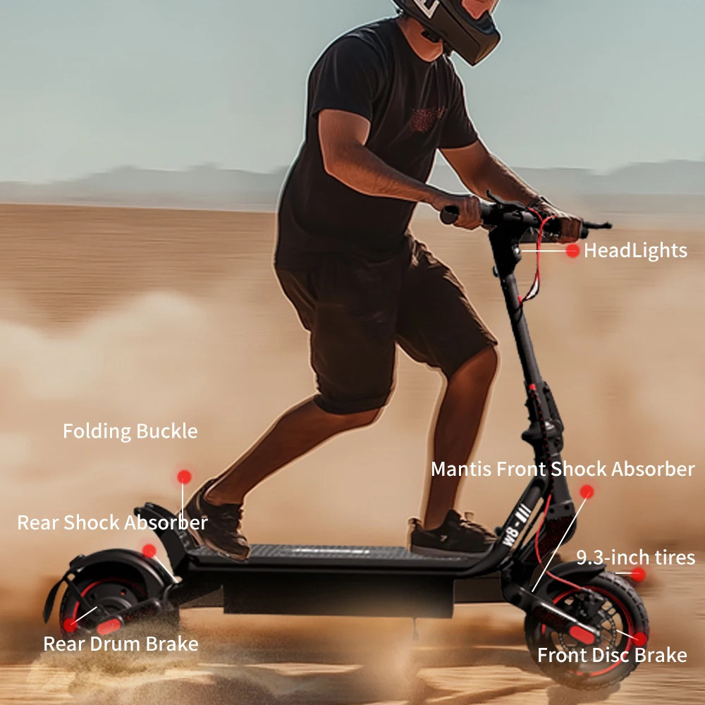 iScooter W8 Electric Scooter, 500W Motor, 48V 10.4Ah Battery, 9.3 Inch Tire, Max Speed ​​40km/h, Range 40km, Front Disc Brake + Rear Drum Brake, Double Shock Absorption, APP Control