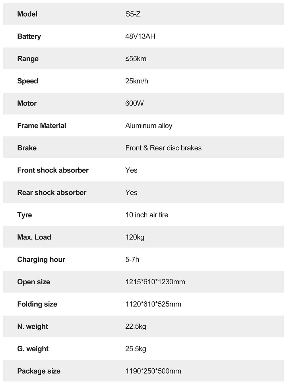 Hulajnoga elektryczna JOYOR S5-Z, akumulator 48 V 13 Ah, silnik 600 W, opony 10 x 3,0 cala, prędkość 25 km/h, zasięg 55 km, rama ze stopu aluminium, system 6 świateł, kierunkowskazy, podwójny hamulec tarczowy - czarny