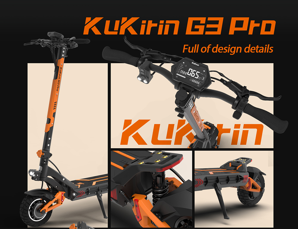 KuKirin G3 Pro 2024 Version 1200W*2 Motor terränggående elskoter 10 tums däck avtagbart batteri 52V 23,2Ah Räckvidd 80km Max hastighet 65km/h Dubbelt hydrauliskt stötdämparsystem IP54 Vattentät dubbel hydraulisk broms