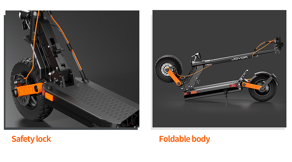 Hulajnoga elektryczna JOYOR S5-Z, akumulator 48 V 13 Ah, silnik 600 W, opony 10 x 3,0 cala, prędkość 25 km/h, zasięg 55 km, rama ze stopu aluminium, system 6 świateł, kierunkowskazy, podwójny hamulec tarczowy - czarny