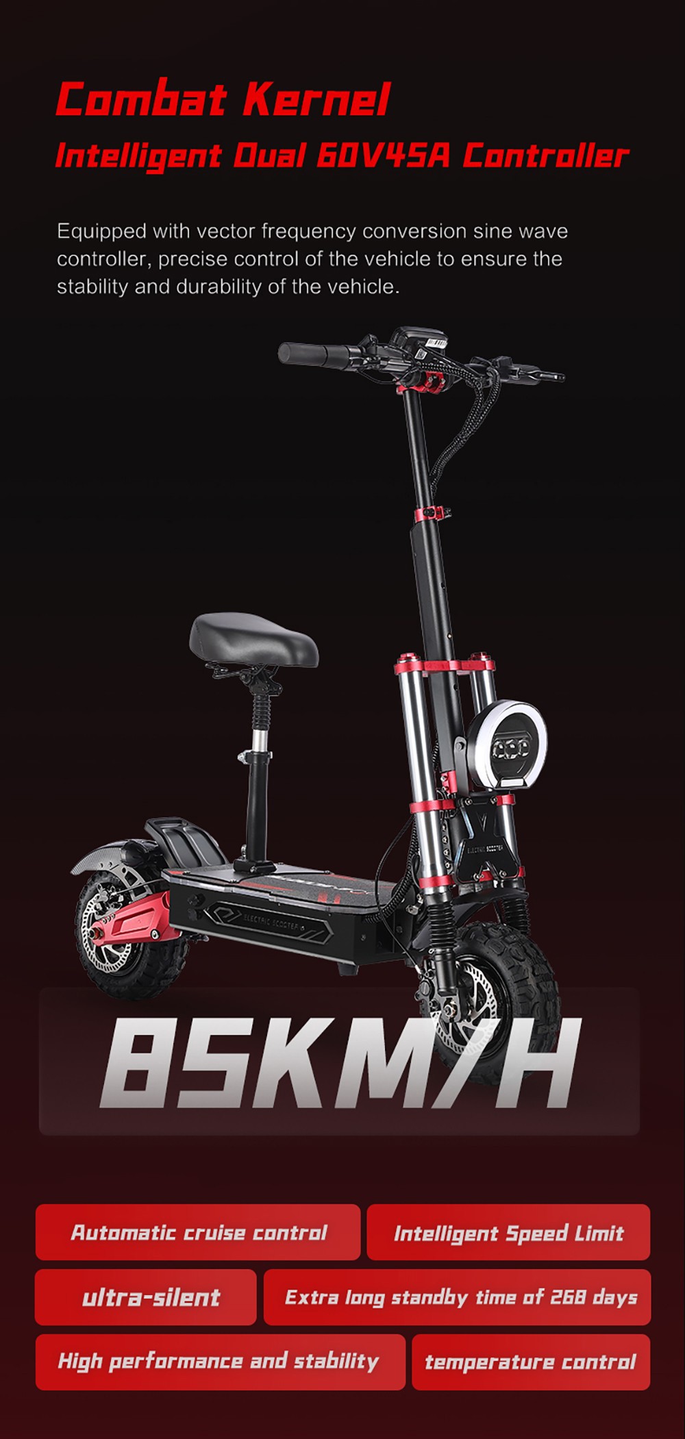 Scooter eléctrico BOYUEDA S5-11, motor 2*3000W, batería 60V 38AH, neumático de 11 pulgadas, velocidad máxima 85 km/h, alcance 120 km, frenos de disco hidráulicos dobles, amortiguador hidráulico, pantalla LCD
