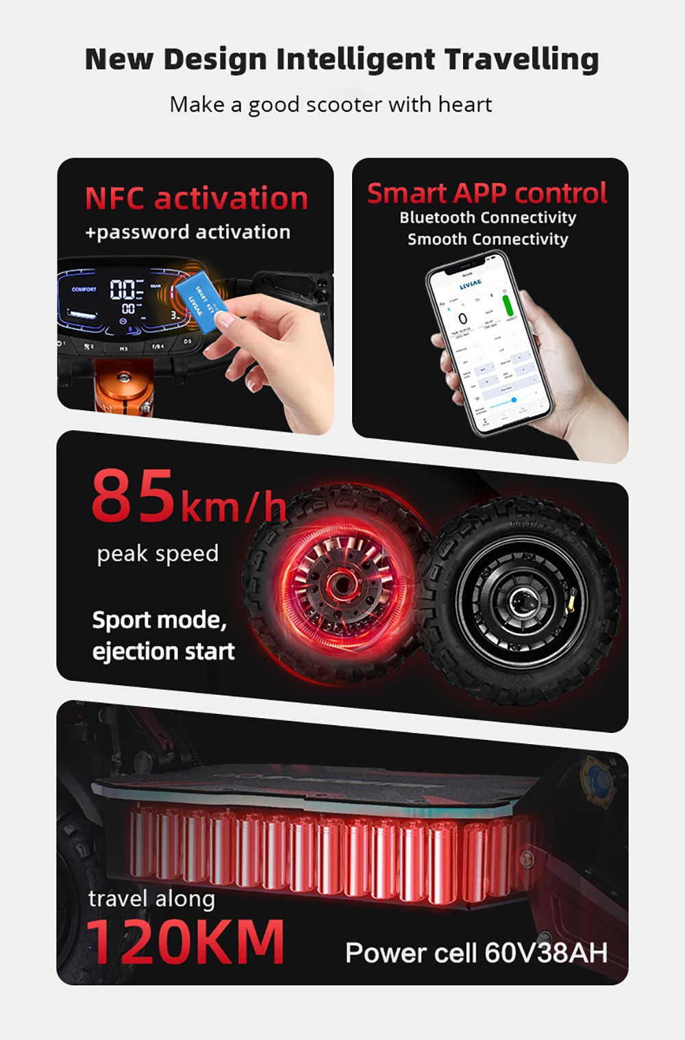 Scooter eléctrico BOYUEDA S5-11, motor 2*3000W, batería 60V 38AH, neumático de 11 pulgadas, velocidad máxima 85 km/h, alcance 120 km, frenos de disco hidráulicos dobles, amortiguador hidráulico, pantalla LCD