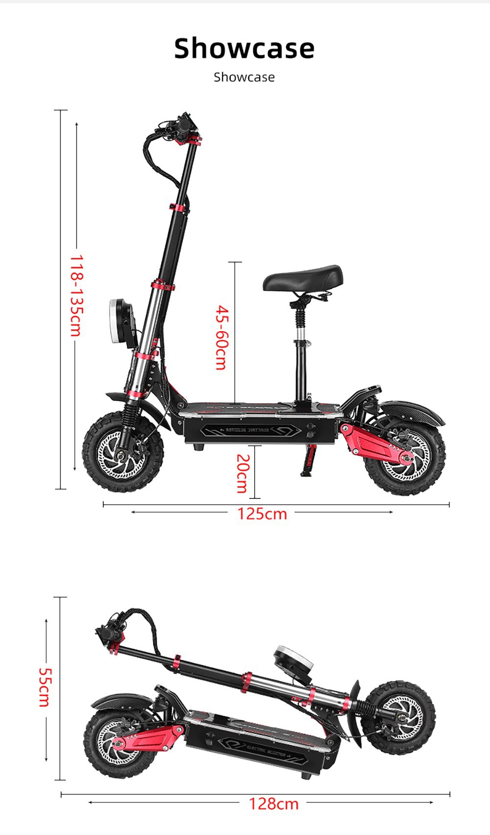 Scooter eléctrico BOYUEDA S5-11, motor 2*3000W, batería 60V 38AH, neumático de 11 pulgadas, velocidad máxima 85 km/h, alcance 120 km, frenos de disco hidráulicos dobles, amortiguador hidráulico, pantalla LCD