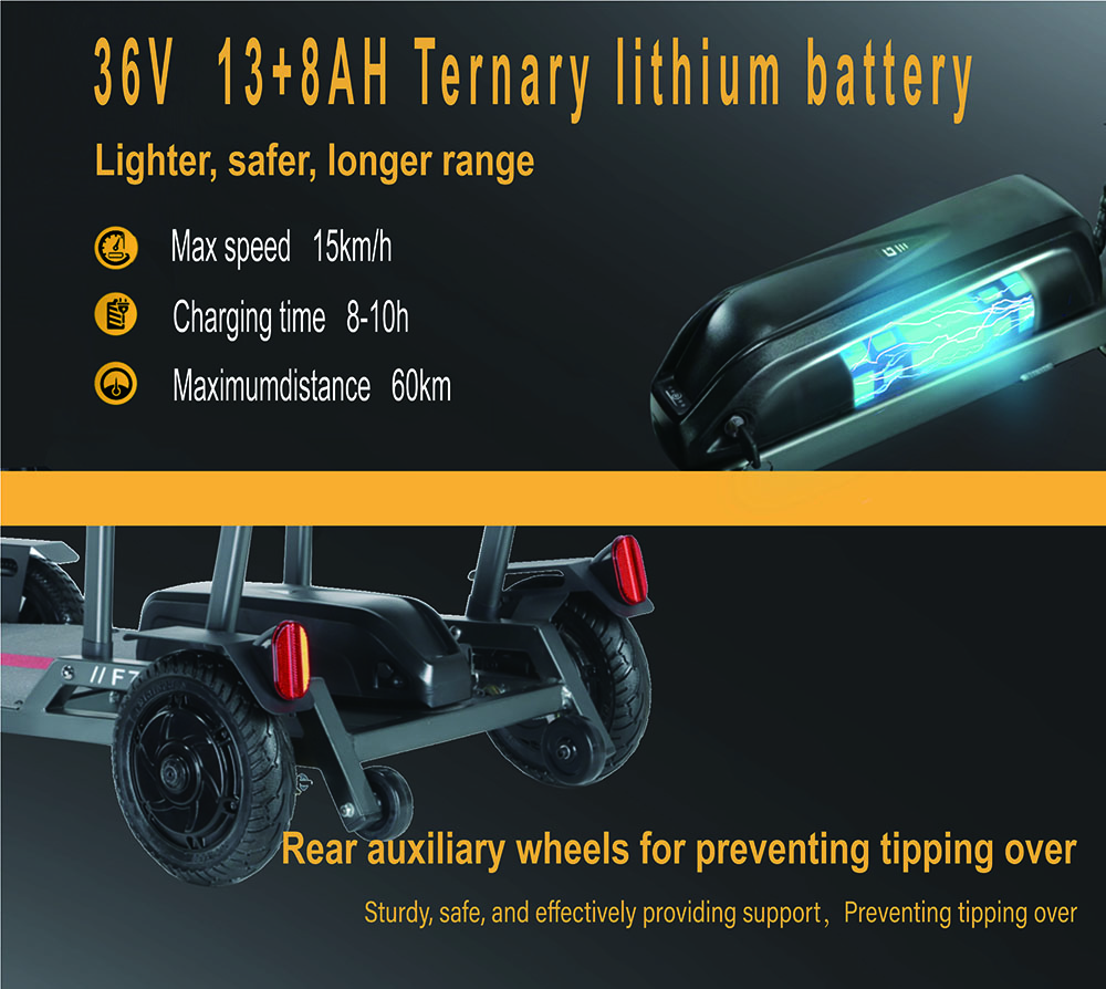 Czterokołowy skuter elektryczny Freejoyer F7 Plus z siedziskiem, silnik 300 W, akumulator 36 V 21 Ah, maksymalna prędkość 15 km/h, maksymalny zasięg 35 km - szary