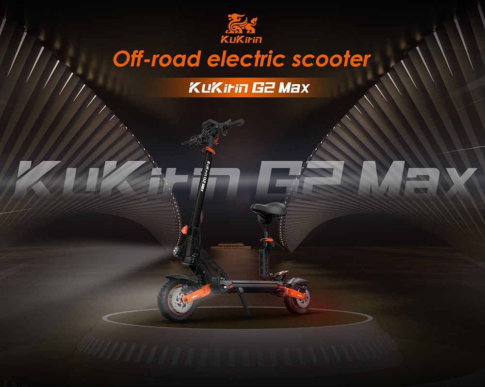 KuKirin G2 Max elskoter 10-tums terrängdäck 1000 W motor Maxhastighet 55 km/h 48 V 20 Ah batteri Räckvidd 80 km Max belastning 120 kg Avtagbar sits Justerbar höjd
