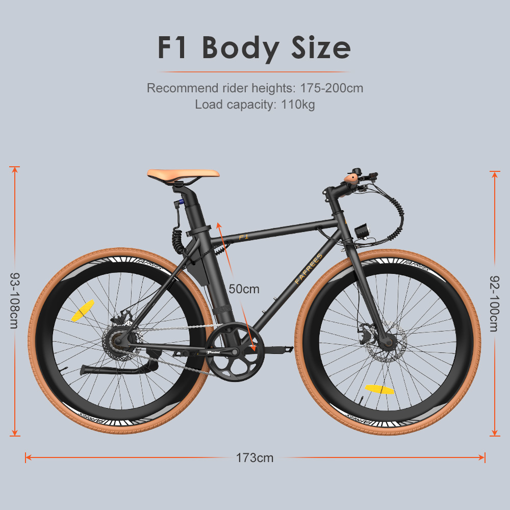 FAFREES F1 Electric Bike, 250 W motor, 36 V 10 AH -batteri, 700C X 38C CST -däck, maximal hastighet 25 km/h, maximalt 90 km intervall, dubbel mekaniska skivbromsar - vit orange
