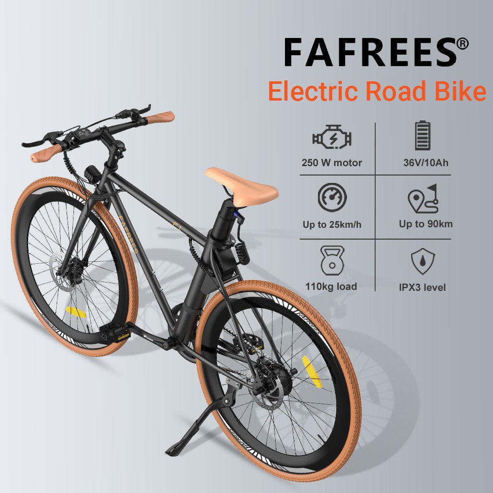FAFREES F1 Electric Bike, 250 W motor, 36 V 10 AH -batteri, 700C X 38C CST -däck, maximal hastighet 25 km/h, maximalt 90 km intervall, dubbel mekaniska skivbromsar - vit orange