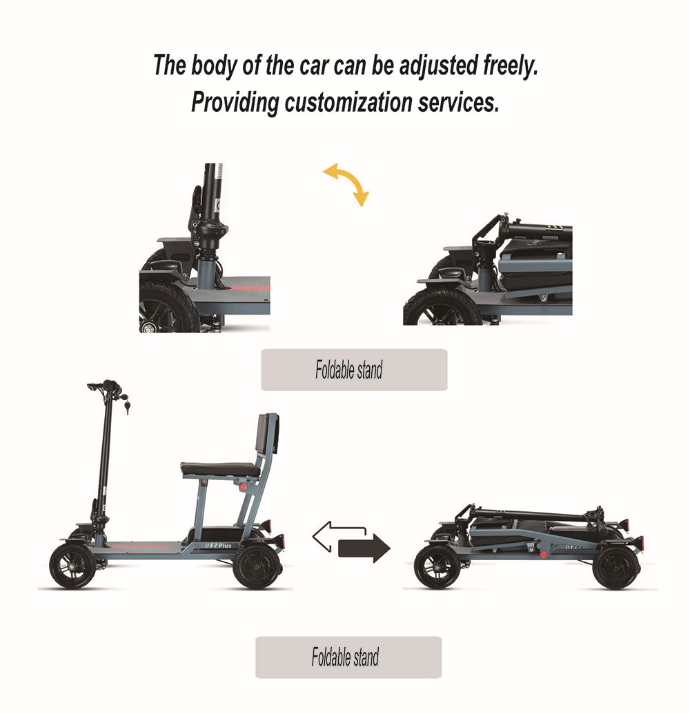 Czterokołowy skuter elektryczny Freejoyer F7 Plus z siedziskiem, silnik 300 W, akumulator 36 V 21 Ah, maksymalna prędkość 15 km/h, maksymalny zasięg 35 km - szary