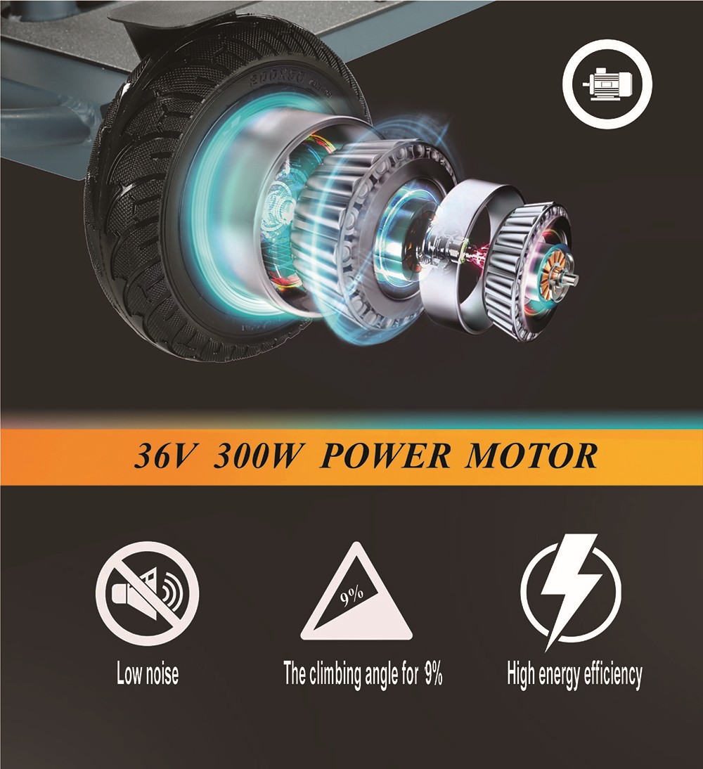 Czterokołowy skuter elektryczny Freejoyer F7 Plus z siedziskiem, silnik 300 W, akumulator 36 V 21 Ah, maksymalna prędkość 15 km/h, maksymalny zasięg 35 km - szary niebieski
