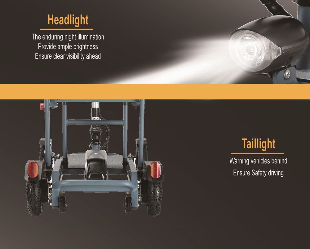 Czterokołowy skuter elektryczny Freejoyer F7 Plus z siedziskiem, silnik 300 W, akumulator 36 V 21 Ah, maksymalna prędkość 15 km/h, maksymalny zasięg 35 km - szary niebieski