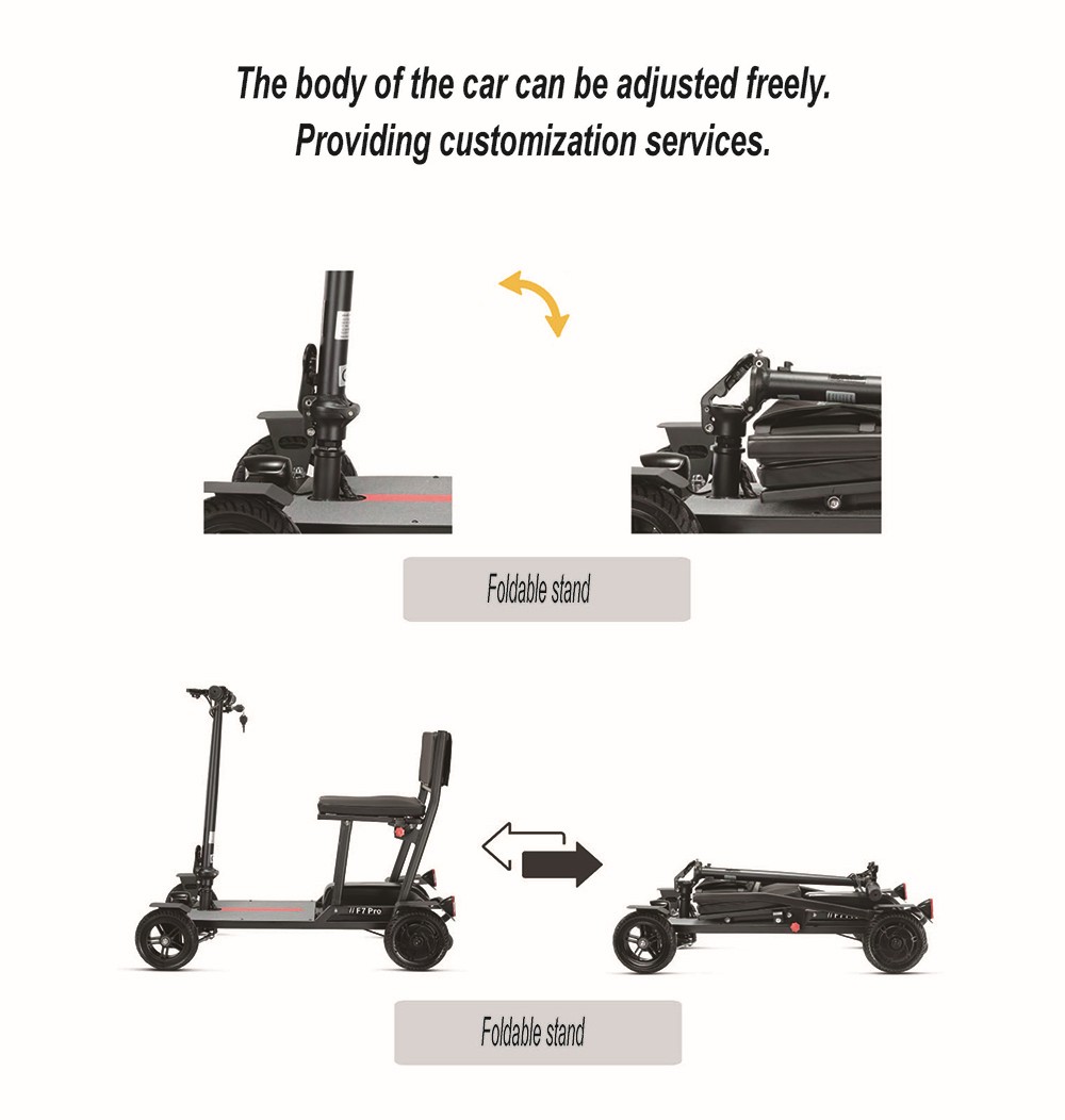 Czterokołowy skuter elektryczny Freejoyer F7 Pro z siedziskiem, silnik 300 W, akumulator 36 V 13 Ah, maksymalna prędkość 15 km/h, maksymalny zasięg 35 km - szary