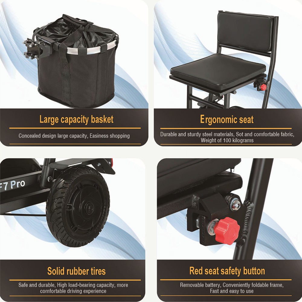 Czterokołowy skuter elektryczny Freejoyer F7 Pro z siedziskiem, silnik 300 W, akumulator 36 V 13 Ah, maksymalna prędkość 15 km/h, maksymalny zasięg 35 km - szary