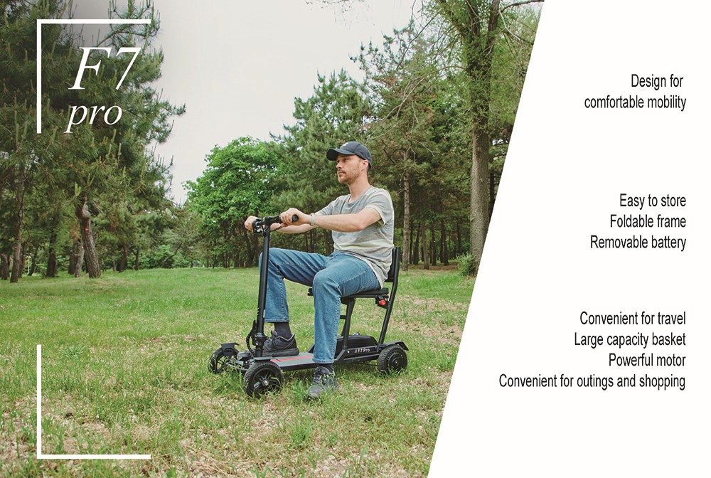 Czterokołowy skuter elektryczny Freejoyer F7 Pro z siedziskiem, silnik 300 W, akumulator 36 V 13 Ah, maksymalna prędkość 15 km/h, maksymalny zasięg 35 km - szary