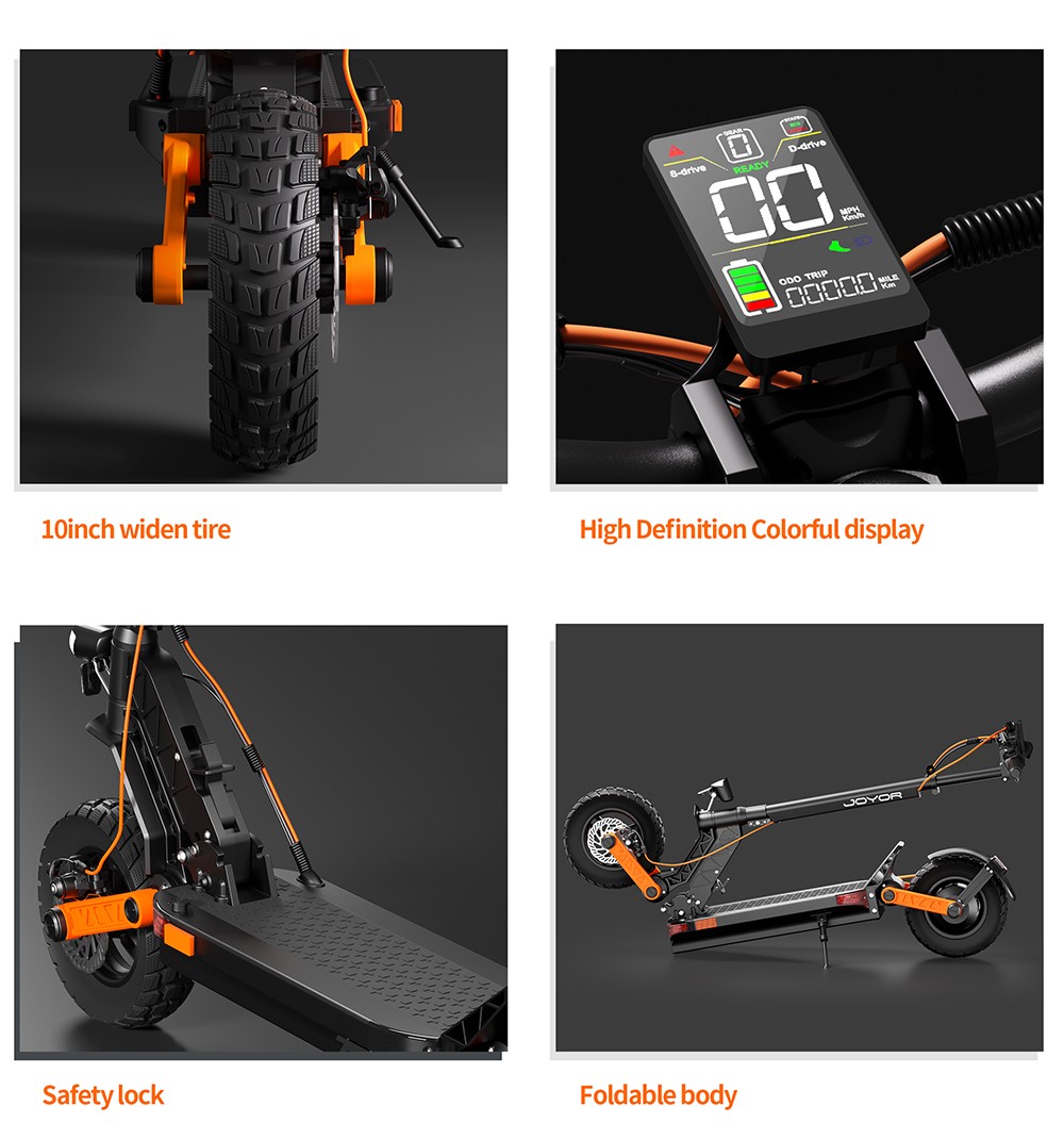 Joyor S8 electric scooter, 600 W motor, 48 V 26 Ah battery, 10 inch tires, maximum speed 25 km/h, range 90 km, double mechanical disc brake