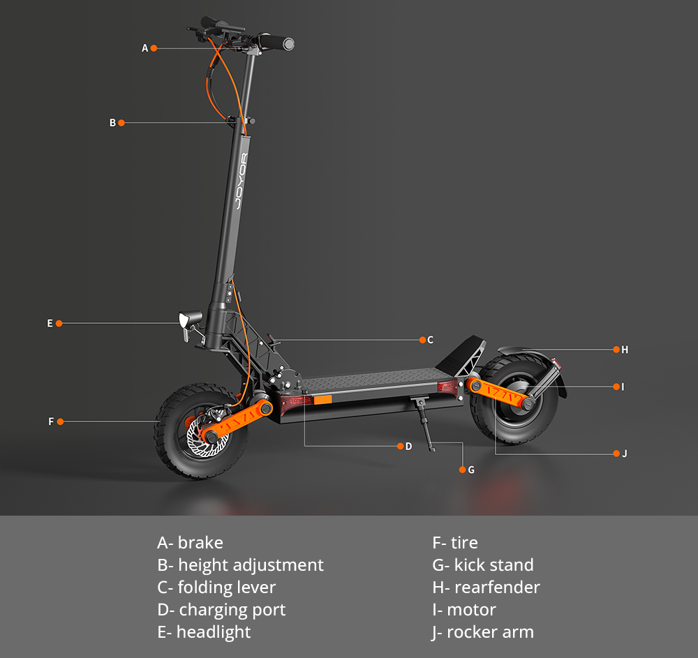 Joyor S8 electric scooter, 600 W motor, 48 V 26 Ah battery, 10 inch tires, maximum speed 25 km/h, range 90 km, double mechanical disc brake