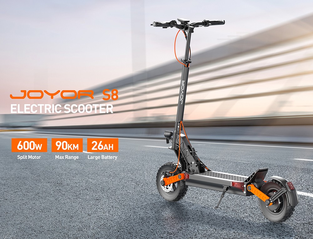 Joyor S8 electric scooter, 600 W motor, 48 V 26 Ah battery, 10 inch tires, maximum speed 25 km/h, range 90 km, double mechanical disc brake