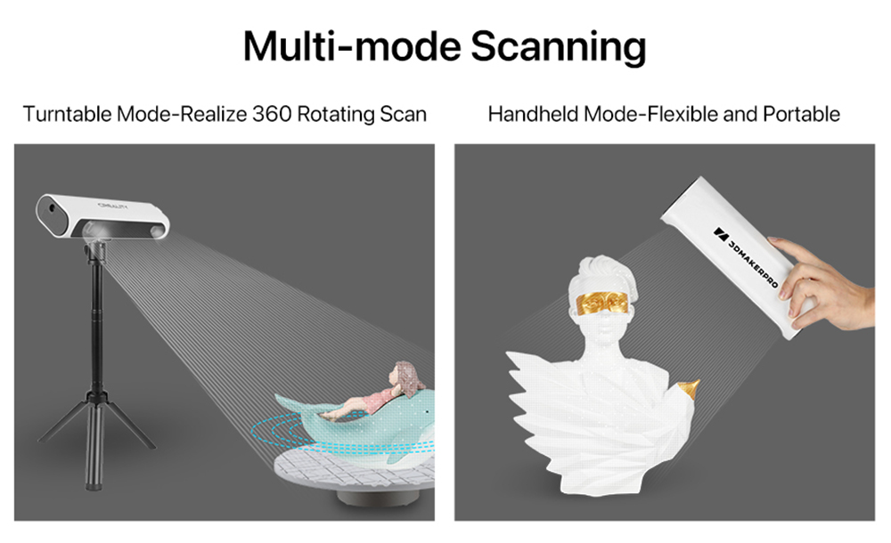 Scanner 3D 3DMakerpro Lynx Premium Edition, précision de 0,10 mm, résolution de 0,30 mm, fréquence d'images de 10 ips, lumière blanche de classe 1, suivi visuel, plage de capture unique de 250 x 400 mm