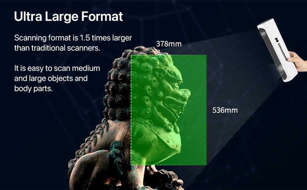 Scanner 3D 3DMakerpro Lynx Premium Edition, précision de 0,10 mm, résolution de 0,30 mm, fréquence d'images de 10 ips, lumière blanche de classe 1, suivi visuel, plage de capture unique de 250 x 400 mm