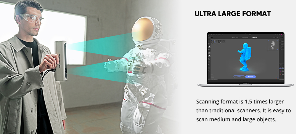 Scanner 3D 3DMakerpro Lynx Premium Edition, précision de 0,10 mm, résolution de 0,30 mm, fréquence d'images de 10 ips, lumière blanche de classe 1, suivi visuel, plage de capture unique de 250 x 400 mm