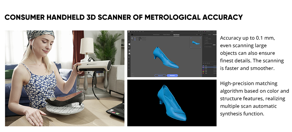 3DMakerpro Lynx 3D Scanner Standard Edition, 0.10mm Accuracy, 0.30mm Resolution, 10fps Frame Rate, Class 1 White Light, Visual Tracking, 250 x 400mm Single Capture Range