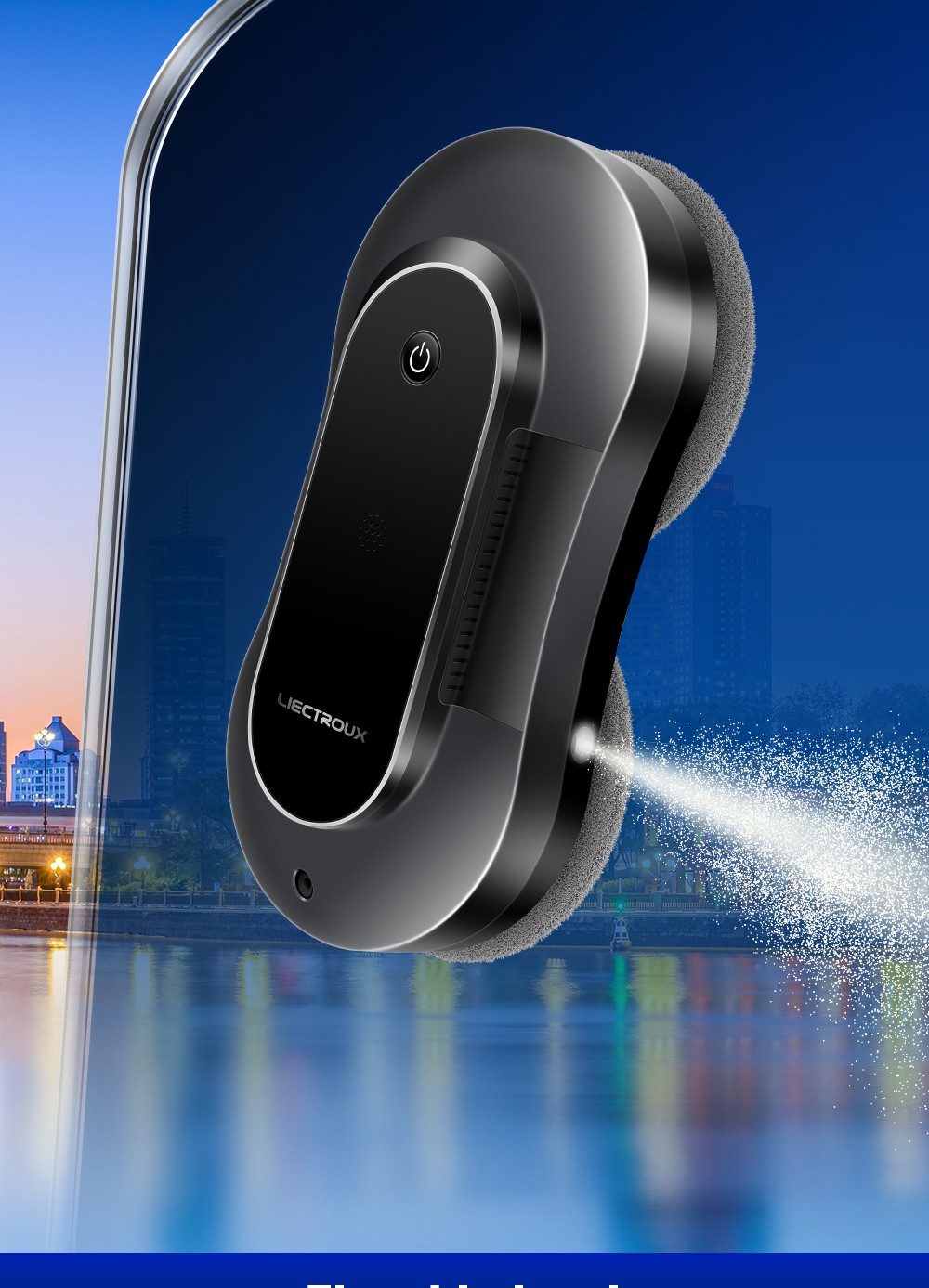 LIECTROUX YW810 Robot nettoyeur de vitres, jet d'eau bidirectionnel, nettoyage à sec et humide, itinéraire AI, moteur et ventilateur sans balais, application et télécommande, plusieurs modes de protection de sécurité, noir