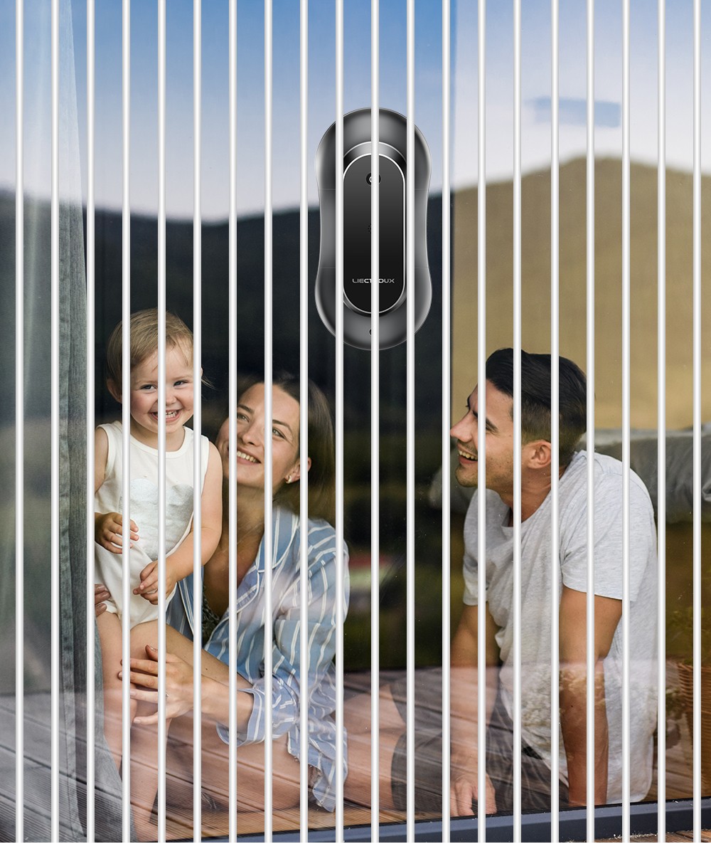 LIECTROUX YW810 Robot nettoyeur de vitres, jet d'eau bidirectionnel, nettoyage à sec et humide, itinéraire AI, moteur et ventilateur sans balais, application et télécommande, plusieurs modes de protection de sécurité, noir