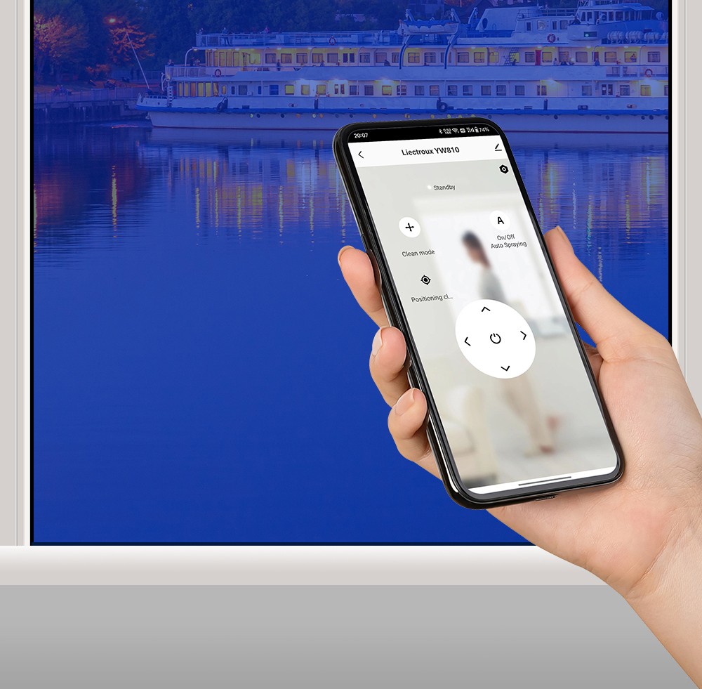 LIECTROUX YW810 Robot nettoyeur de vitres, jet d'eau bidirectionnel, nettoyage à sec et humide, itinéraire AI, moteur et ventilateur sans balais, application et télécommande, plusieurs modes de protection de sécurité, noir