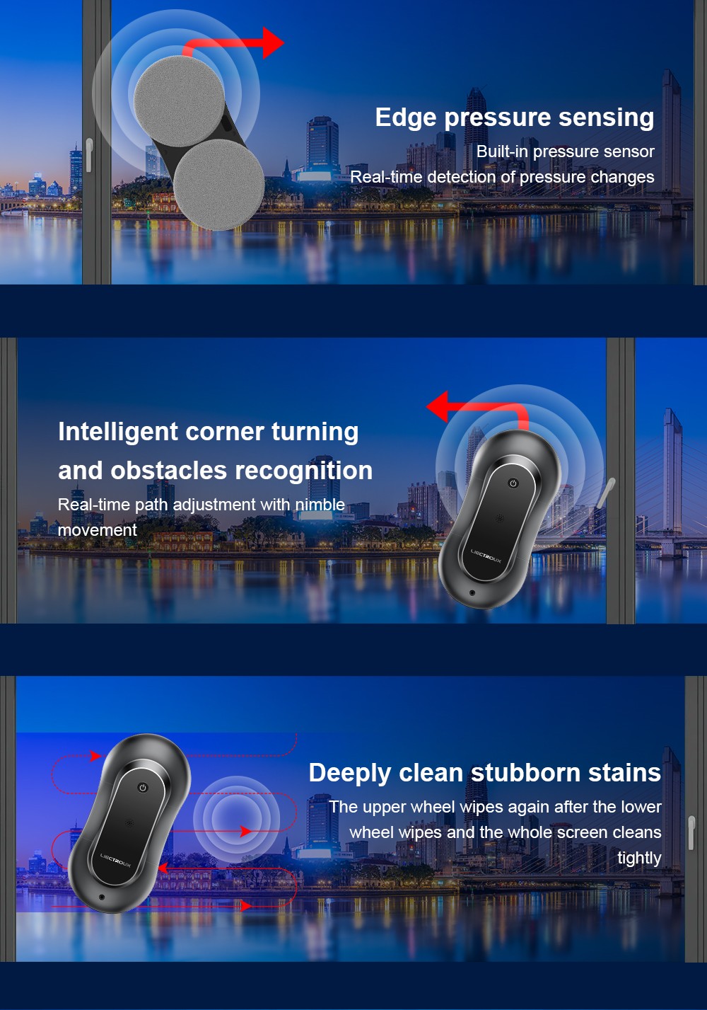 LIECTROUX YW810 Robot nettoyeur de vitres, jet d'eau bidirectionnel, nettoyage à sec et humide, itinéraire AI, moteur et ventilateur sans balais, application et télécommande, plusieurs modes de protection de sécurité, noir